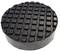 Runde, schwarze Gummipufferplatte mit quadratischem Muster. Verwendet als Schutz- oder Dämpfungselement in verschiedenen Anwendungen.