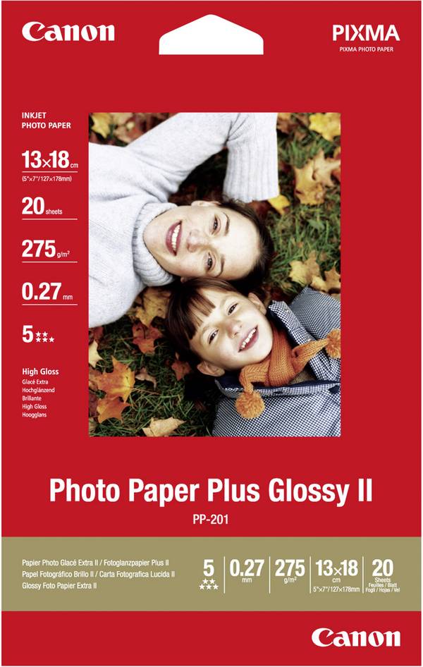 Canon Photo Paper Plus Glossy II PP-201 2311B018 Fotopapier 13 x 18 cm 265 g/m² 20 Blatt Glänzend
