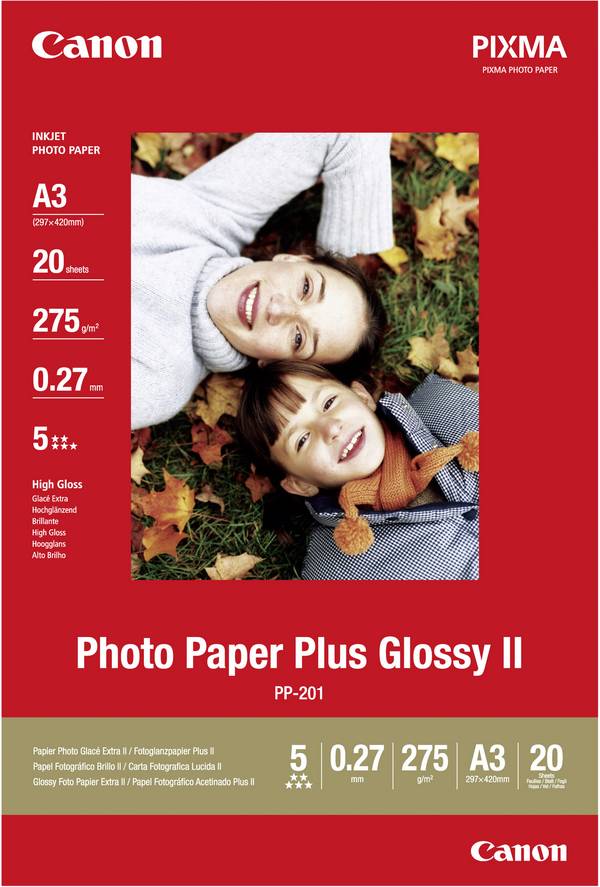 Canon Photo Paper Plus Glossy II PP-201 2311B020 Fotopapier DIN A3 265 g/m² 20 Blatt Glänzend