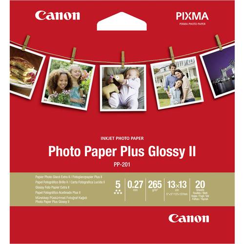 Thumbnail - Canon Photo Paper Plus Glossy II PP-201 2311B060 Fotopapier 13 x 13 cm 265 g/m² 20 Blatt Glänzend