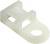 Ein weißes Kunststoffbauteil mit rechteckiger Basis und abgerundeter Lasche mit Loch, möglicherweise ein Halterungselement.