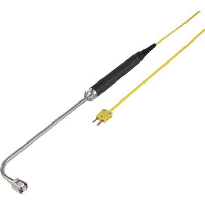 Das Bild zeigt eine Temperatursonde mit langem Edelstahlstab und gelbem Kabel, um Thermoelemente zu verbinden.
