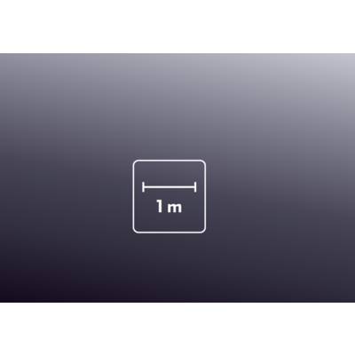 Eine Animation eines Quadrats, das sich durch drei Zoom-Stufen hinweg bewegt. Text mit Beschriftung '1 m'.