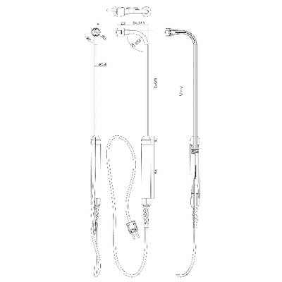 Technische Zeichnung eines Kabels mit Stecker, Maßen und Schnittansicht. Details von Länge, Durchmesser und einzelnen Komponenten.