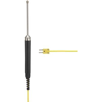 Ein gelbes Temperaturfühlkabel mit einem schwarzen Griff und einem Metallfühler an der Spitze. Geeignet für präzise Temperaturmessungen.