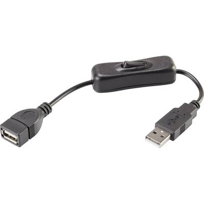 Renkforce USB-Kabel USB 2.0 USB-A Stecker, USB-A Buchse 0.25 m Schwarz inkl. Ein/Aus-Schalter, vergoldete Steckkontakte 