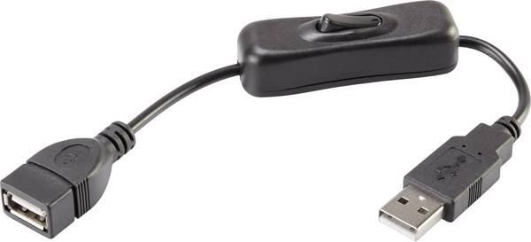Renkforce USB-Kabel  USB 2.0 USB-A Stecker, USB-A Buchse 0.25 m Schwarz inkl. Ein/Aus-Schalter, vergoldete Steckkontakte RF-3322982