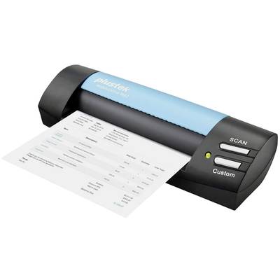 Ein Plustek Scan-Gerät scannt ein Dokument. Das Dokument enthält eine Tabelle mit Finanzdaten und einer Gesamtsumme von 1.514,60 EUR.