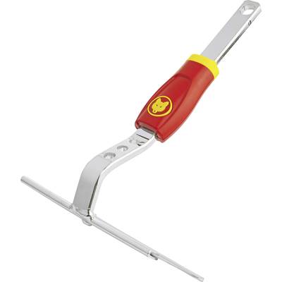 Handschubkarren-Krümler mit rotem Griff, geeignet zum Auflockern von Erde und Entfernen von Unkraut im Garten.