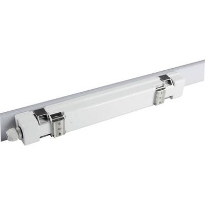 Ein weißes LED-Leuchtmittel mit rechteckigem Gehäuse und Metallklammern an beiden Enden, geeignet für Innenbeleuchtung.