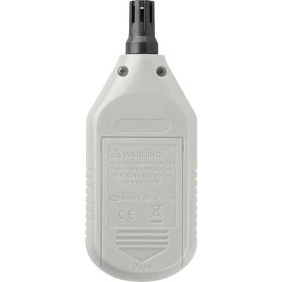 Handgerät mit Warnhinweisen auf der Rückseite, 'WARNUNG: Um Beschädigungen zu vermeiden, Gerät ausschalten, bevor Batterie ersetzt wird.'