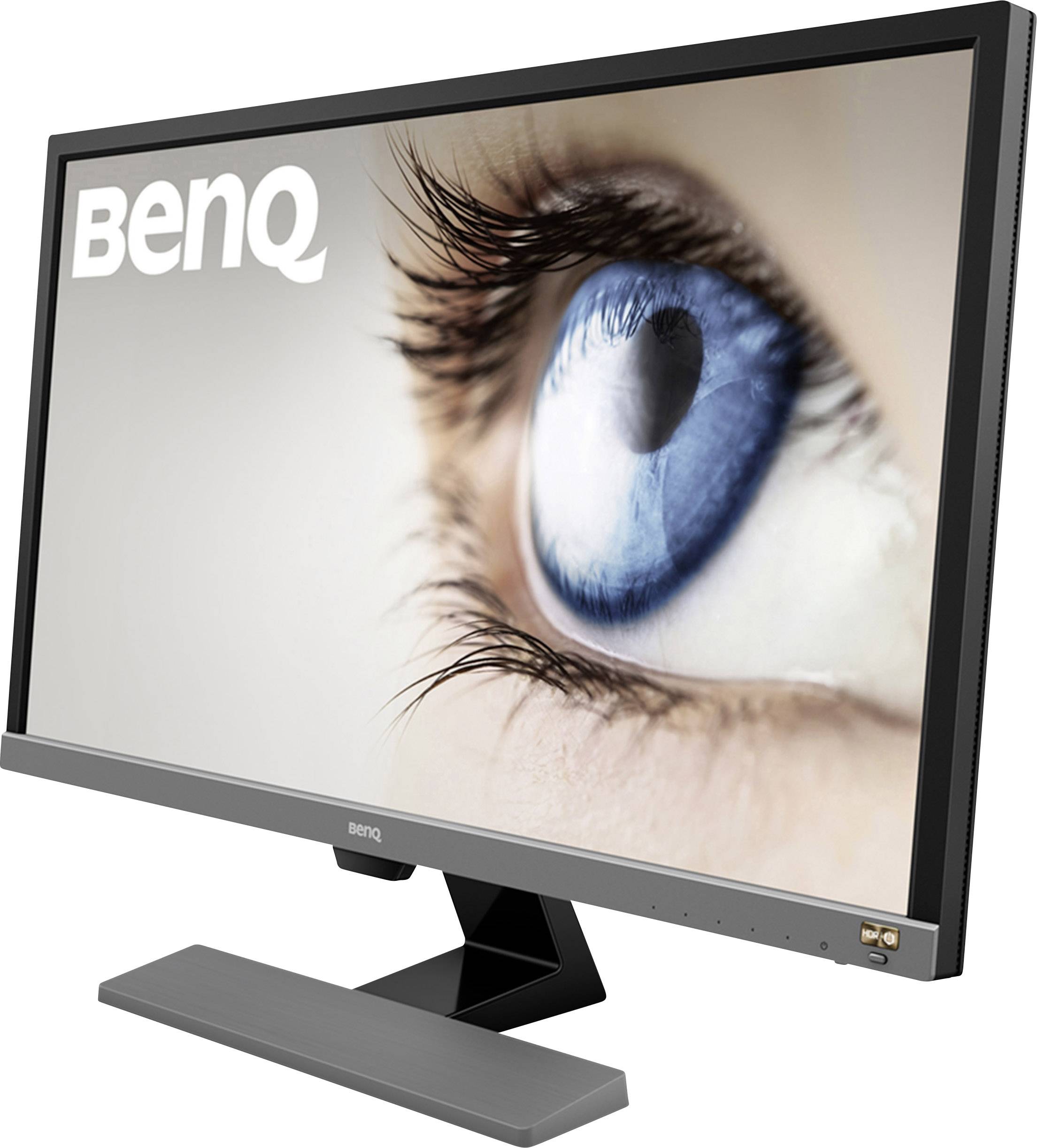 Ein Computerbildschirm von BenQ zeigt ein Nahaufnahme-Foto eines blauen Auges.