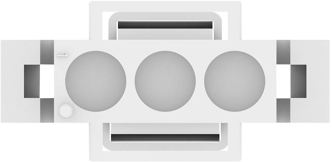 Dreiteilige runde Ventilationseinheit in rechteckigem Rahmen, gestaltet für Deckenmontage; Seitenansicht zeigt symmetrische Öffnungen.