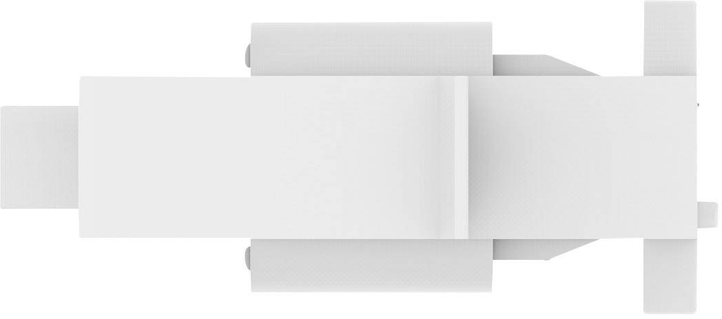 Eine graue, rechteckige Form mit zwei parallelen Balken an den Seiten und einem rechten Winkel an einem Ende auf weißem Hintergrund.