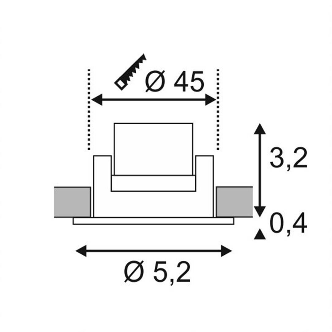 Technische Zeichnung einer Dichtung mit einem Durchmesser von 5,2 und 0,4 Höhe. Innendruchmesser beträgt 4,5. Pfeile zeigen Maße an.