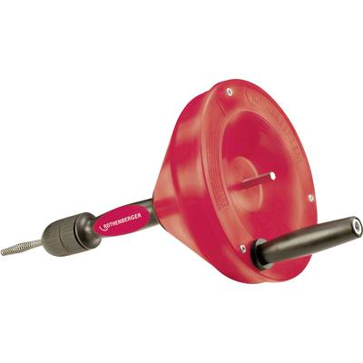 Eine rote Hand-Rohrreinigungs-Spirale von Rothenberger mit Griff und Kurbel, verwendet zur Reinigung von Rohren.