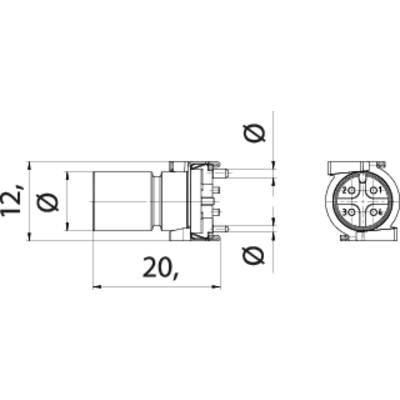 Technische Zeichnung eines Elektromotors mit Maßen: Länge 20 cm, Durchmesser 7 cm. Darstellung von Seiten- und Frontalansicht.