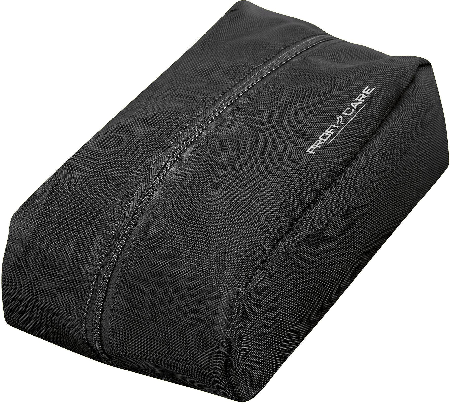 Schwarze, rechteckige Tasche aus Stoff mit Reißverschluss, trägt den Aufdruck 'PROFI CARE'. Geeignet für die Aufbewahrung von Pflegeartikeln.