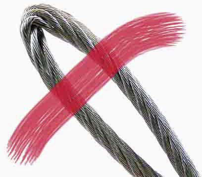 Ein Drahtseil mit einem roten X darüber, das möglicherweise auf eine Warnung oder Verbot hinweist.