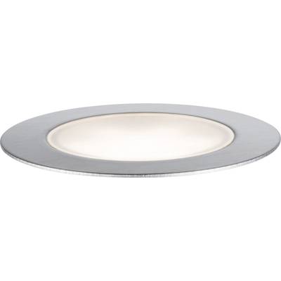 Flache, runde LED-Deckenleuchte aus gebürstetem Metall mit hellem, zentralem Licht, geeignet für moderne Innenräume.