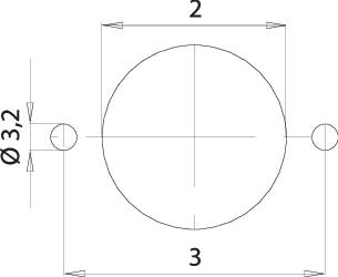 Technische Zeichnung: Kreis mit Durchmesser 32, zentriert in einem Rahmen, angeschlossene Linien mit Markierungen 2 und 3.