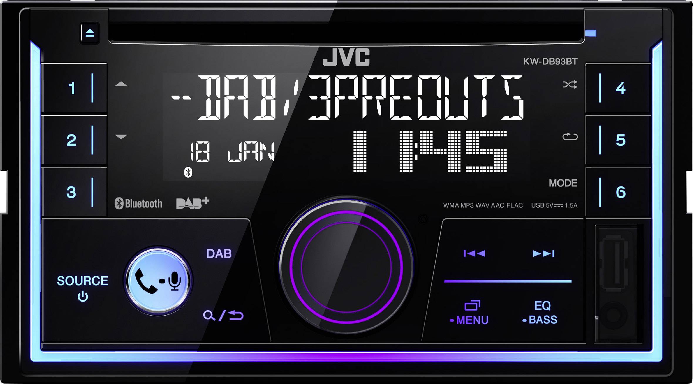 JVC KWDB93BT-ANT Doppel-DIN Autoradio DAB+ Tuner, Bluetooth®-Freisprecheinrichtung, Anschluss für Lenkradfernbedienung-0