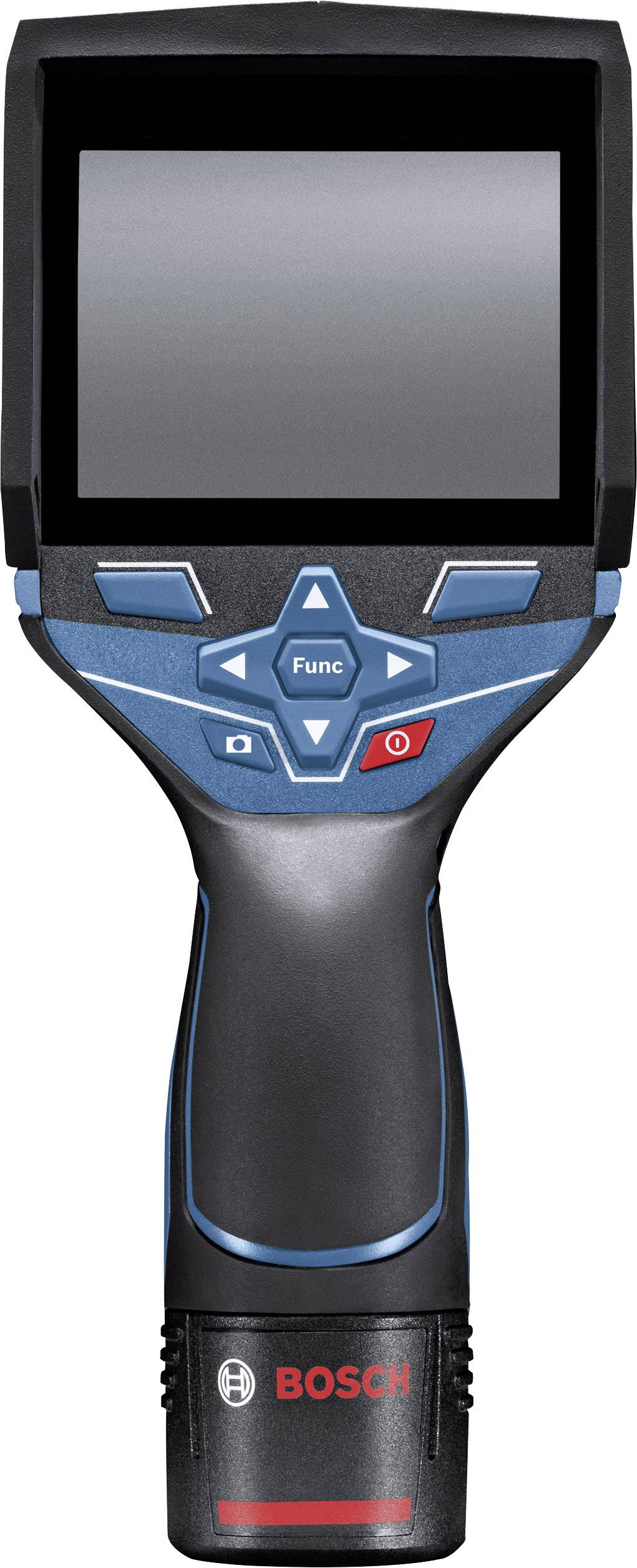 Ein Handgerät mit Display und Steuerungstasten. Markenname 'Bosch' am unteren Ende. Nutzbar für Inspektionen oder Diagnosen.