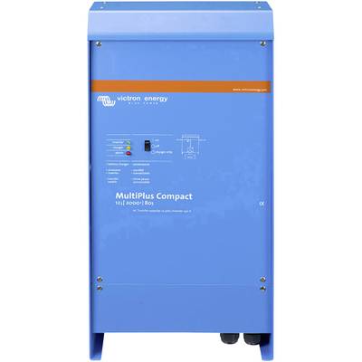 Blauer Victron Energy MultiPlus Compact Wechselrichter mit Anzeigeleuchten und Anschlüssen auf der Vorderseite.