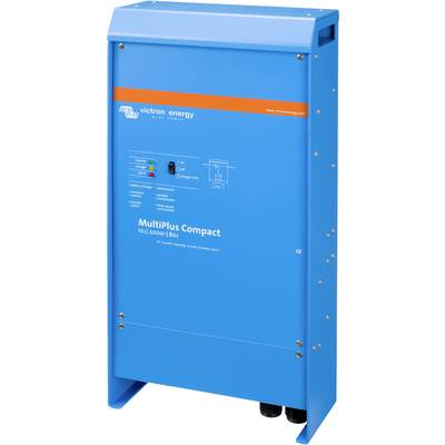 Blauer Batterie-Wechselrichter 'MultiPlus Compact' von Victron Energy, geeignet für 12V Systeme, Modellnummer und technische Details sichtbar.