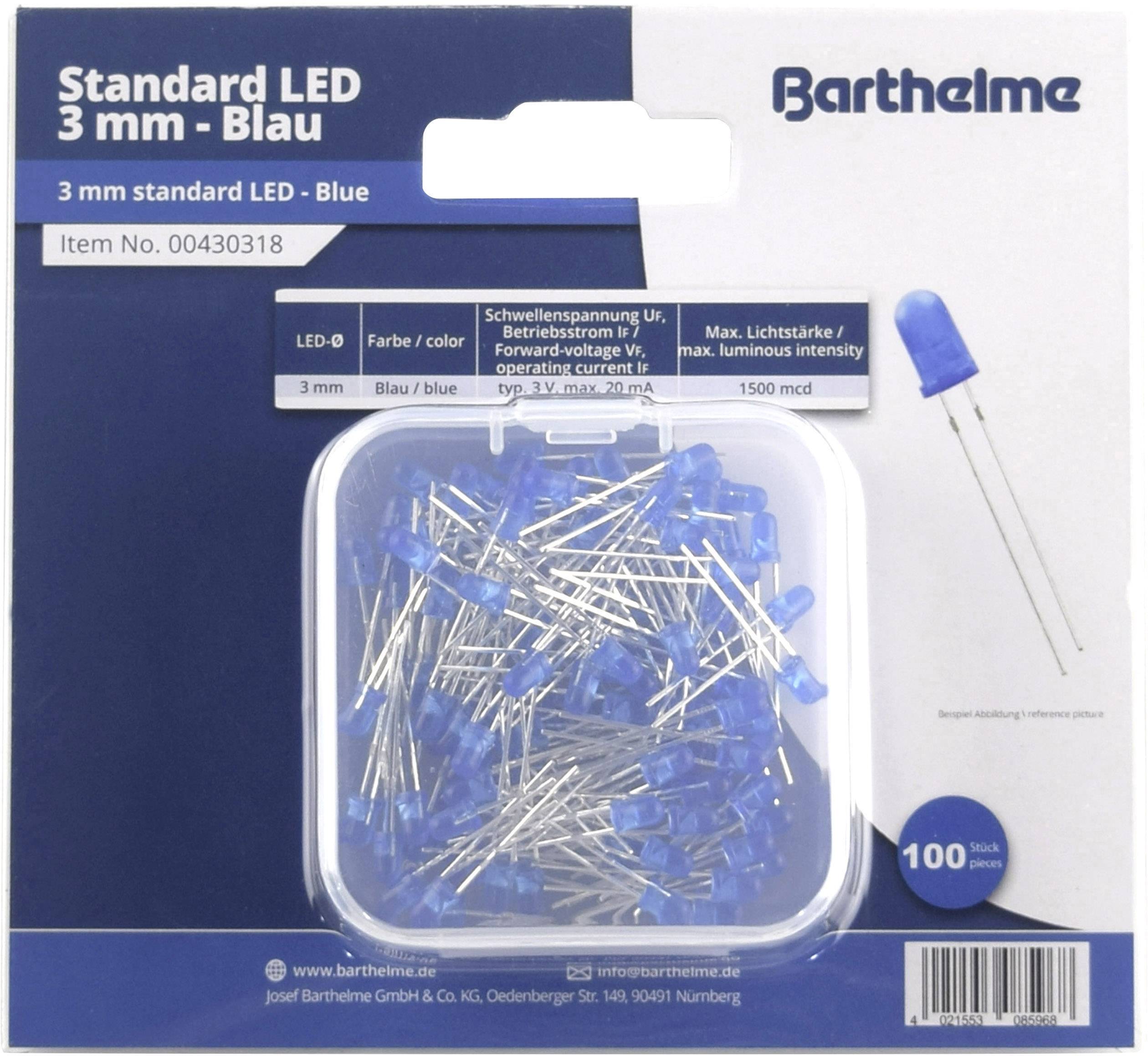 BARTHELME LED-Sortiment Blau Rund 3 mm 1500 mcd 30 ° 20 mA 3 V