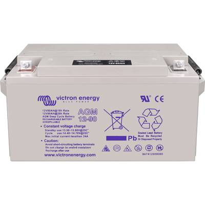 'AGM 12-90' Batterie von Victron Energy, 12V 90Ah. Geeignet für den Einsatz in verschiedenen elektrischen Geräten, wartungsfrei.