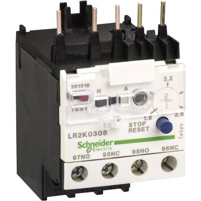 'Schneider Electric Überlastrelais LR2K0308' mit Test- und Resetknopf, geeignet für industrielle Anwendungen, zeigt Anschlüsse oben.