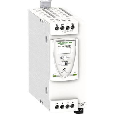 'Schneider Electric ABL8RPS24050' Netzteil, Spannungsanzeige, Schalter für Automatik oder manuell, 24VDC, 3A; links LV und HV Anschlüsse.