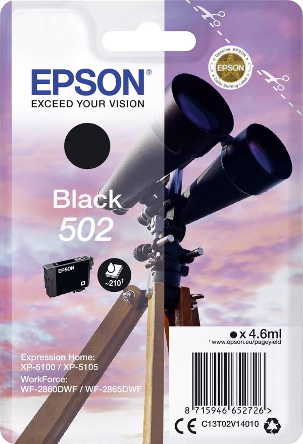 Epson Druckerpatrone 502 Original Schwarz C 13 T 02V14010