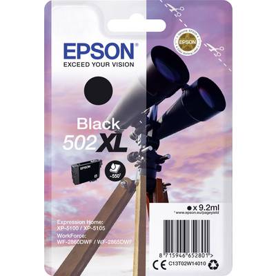 Tintenpatrone Epson 502XL, schwarze Farbe. Kompatibel mit Druckern XP-5100, XP-5105, WF-2860DWF, WF-2865DWF.