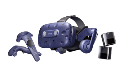 HTC Vive Pro - Blau Virtual Reality Brille inkl. Bewegungssensoren, inkl. Controller, mit integriertem Soundsystem