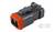 Steckverbinder mit zwei Pins, schwarzes Gehäuse und orangefarbenem Rand.