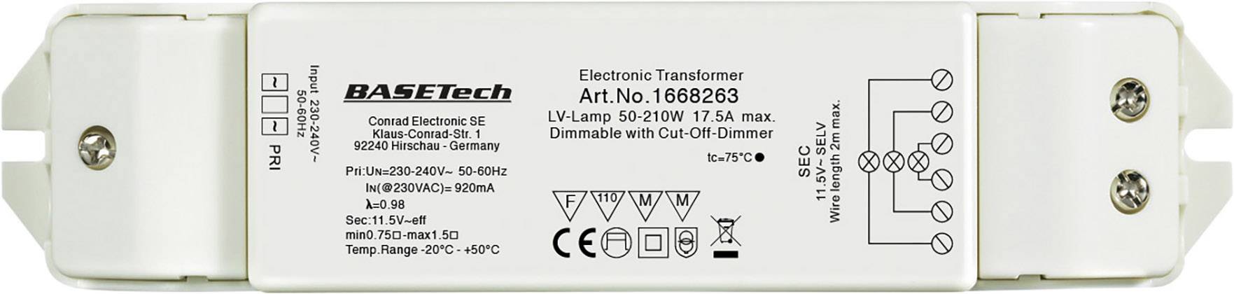 BASETECH Halogen Transformator ET-210 12 V 50 - 210 W dimmbar mit Phasenabschnittdimmer