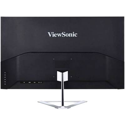 Ein Monitor von hinten, Marke 'ViewSonic', auf einem silbernen Ständer.