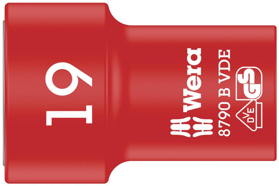 Roter Wera Steckschlüssel mit der Aufschrift '19', '8790 B VDE', 'DVE/GS'.