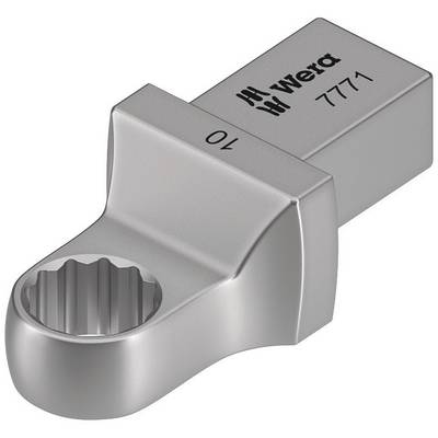 Metallisches Werkzeug mit quadratischer Basis und gerundeter, geriffelter Öffnung. Aufschrift: 'wera' und Nummer '7771'.