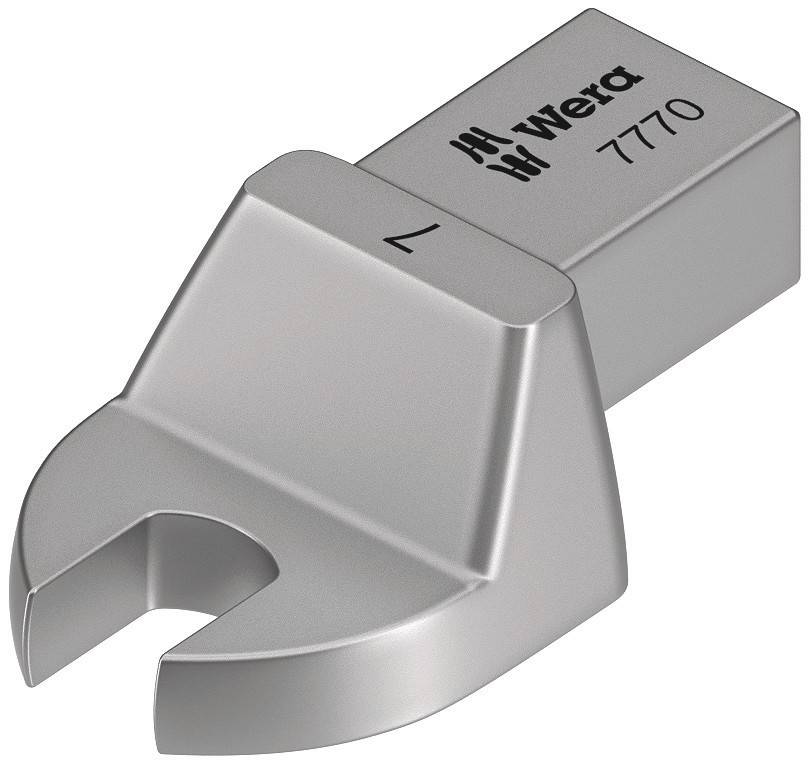 Metallschlüsseleinsatz von Wera, Modell 7770, silber, mit geöffneter Maulform und eingeprägtem Pfeil zur Richtungsanzeige.