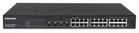 Intellinet 24-Port Gigabit Ethernet PoE+ Web-Managed Switch mit 4 SFP Kombo-Ports, 24 x PoE-Ports, IEEE 802.3at/af Power over Ethernet (PoE+/PoE)