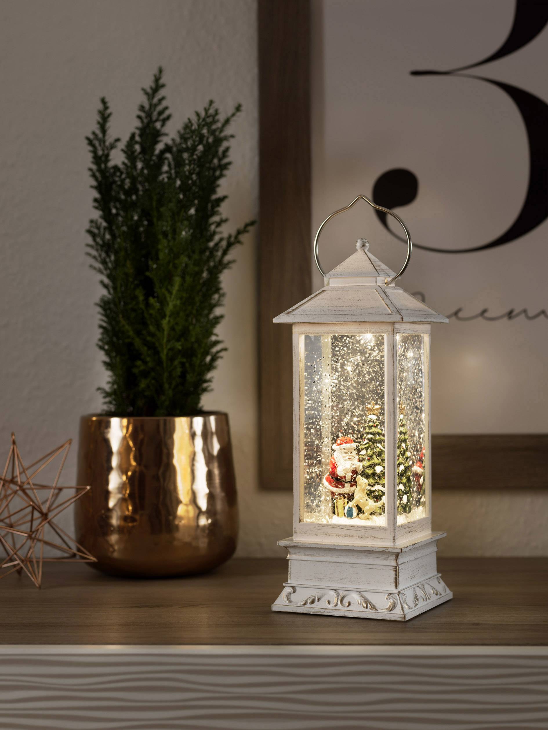 KONSTSMIDE 4364-200 LED-Laterne Weihnachtsmann mit Hund Warm-Weiß LED Weiß