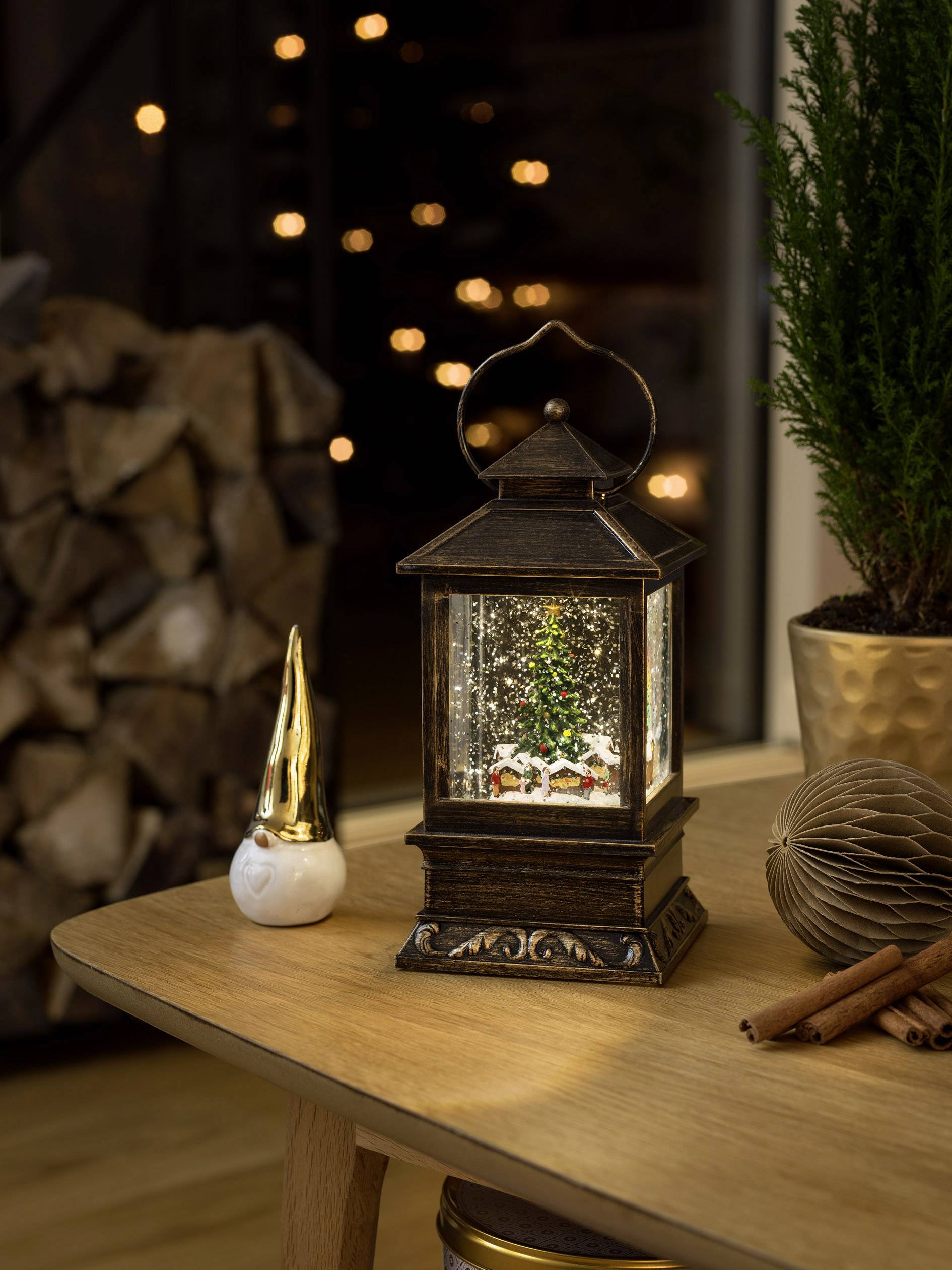 Warmweiß Konstsmide mit Messing beschneit, Weihnachtsmarkt LED Schalter LED-Laterne Wasser gefüllt, kaufen 4356-000 mit