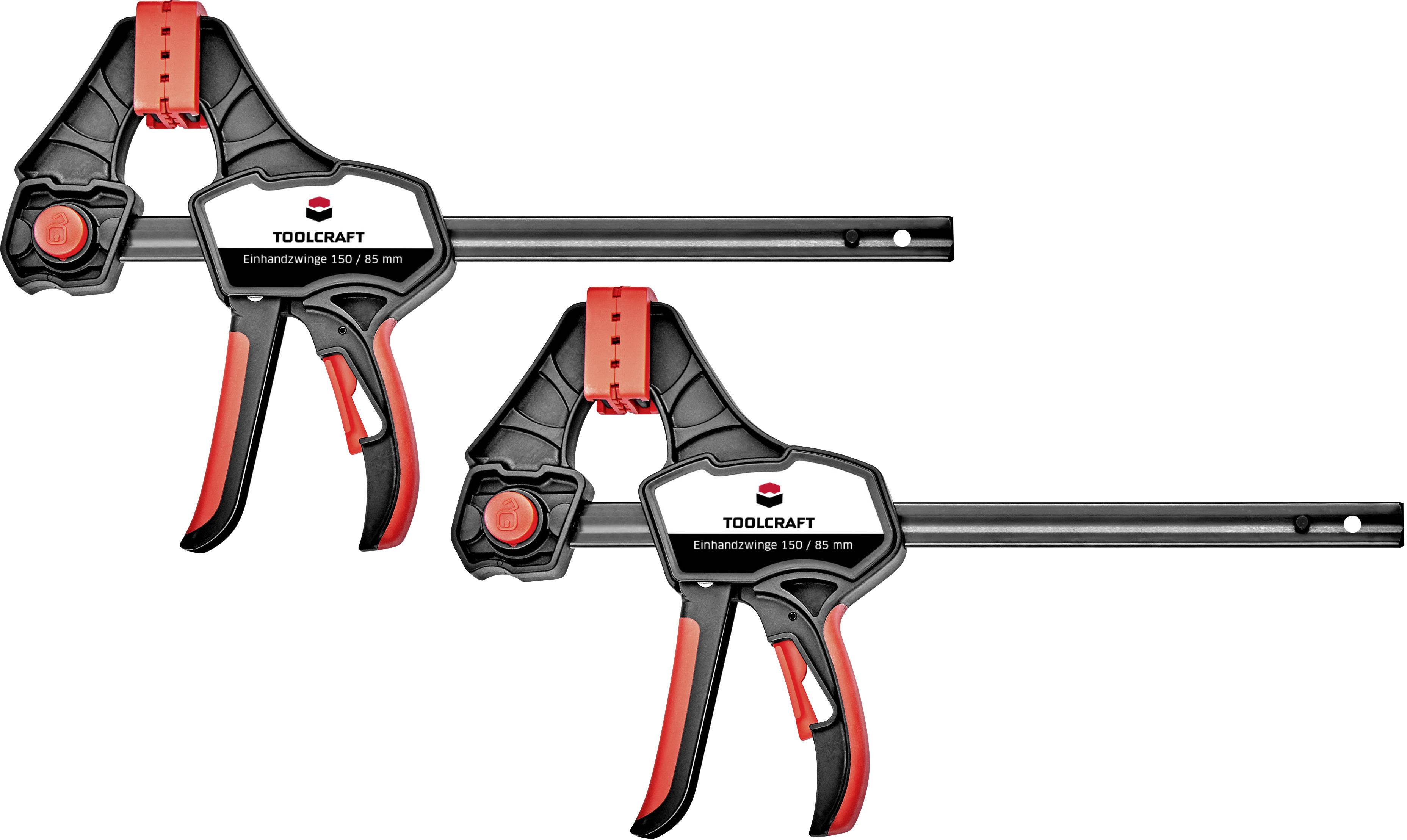 Einhandzwinge 150 x 85 mm 2er Set TOOLCRAFT 1544398-2 Spann-Weite (max.):150 mm Ausladungs-Maße:85 mm