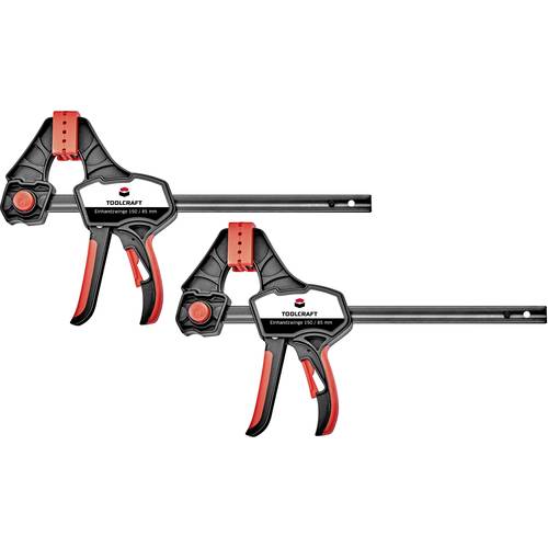 Einhandzwinge 150 x 85 mm 2er Set TOOLCRAFT 1544398-2 Spann-Weite (max.):150 mm Ausladungs-Maße:85 mm