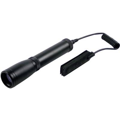 Taktische schwarze Taschenlampe mit Kabel und separatem Schalter.