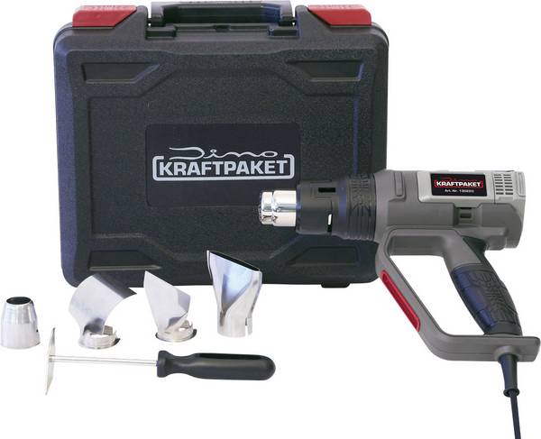 Dino KRAFTPAKET 130220 KRAFTPAKET DIY 2000W 50-600°C Heißluftgebläse inkl. Tasche, mit Zubehör, inkl. Gebläseaufsatz 2000 W