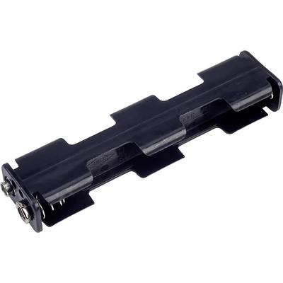 Ein schwarzer Batteriehalter für zwei 9-Volt-Batterien mit Metallkontakten an einem Ende.